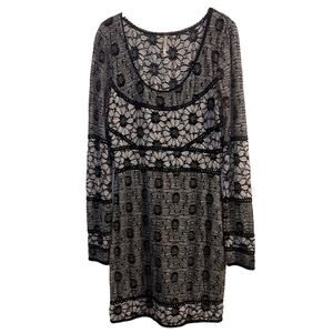 Free People Dress Size Medium Botanical Forest Knit Lace Long-Sleeve Bodycon